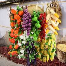 Artificial Vegetable & Fruit Crop Hanging Garland, Realistic Ginger, Corn, Sweet Potato, Red & Green Chili, Garlic, Peanut, Potato Assortment, Customizable Farm Harvest Scene Decor, Halloween & Autumn Home Decoration Props - Multicolor - View 5