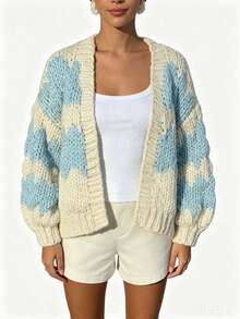 Women's New Long-Sleeve Loose Knit Cardigan For Spring  Autumn - Also Suitable For Winter  Fall Wear - Celeste - Ver 4