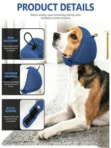 Dog Ear Muffs - Anti-Shake Ear Wrap & Quiet Calming Hoodie, Adjustable Head Cover, Relieves Noise & Anxiety, Hematoma Protection During Grooming, Bathing, Blow-Drying, Fireworks (Blue, Size S) - Multicolor - View 3