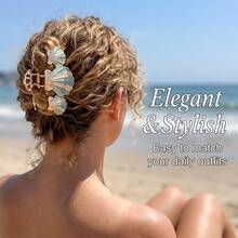 Gradient Enamel Shell Claw Clip, Gold-Rimmed Scallop Shaped Hair Claw, Ocean Style Back-Of-Head Hair Claw, Sturdy Updo, Beach Vacation Photo Daily Fresh Hair Accessory - Gradient Hair Clip - View 1