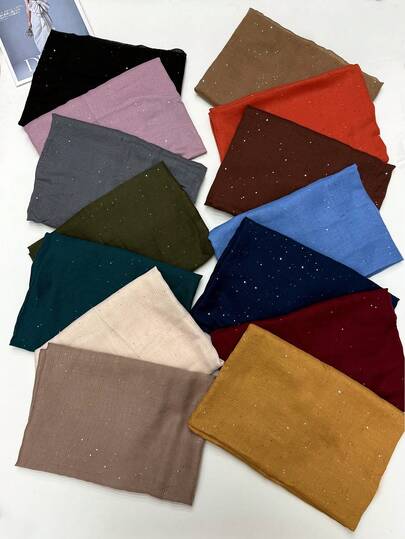 1pc Shiny Sequin Solid Color Versatile Fashion Hooded Shawl, Sun Protection Wrap For Vacation, Travel, Beach, Seaside, Party, Middle Eastern Style, Summer New Women's Scarf