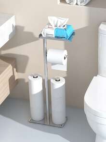 Floor Standing Toilet Paper Storage Rack,Freestanding Tissue Holder With Flat Top Shelf For Wet Wipes,Capacity Bathroom Organizer For Modern Restroom Separated Storage Zones Classify Daily Tissue And Spare Rolls Neatly,Simple Assembly Without Wall Mo - Multicolor - View 7