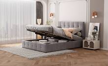 Bed Frame Grey Upholstered Fabric - 203x140x106cm - 灰色 - 查看 11