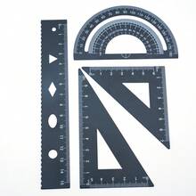 Ensemble multi-outils de dessin en métal avec boîte de rangement, ensemble multifonction de règle de mesure pour étudiants - Multicolore - Voir 6