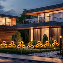 2-PACK (3-Sunflower) Solar Outdoor Lights, Sunflower Garden Lights For Yard, Lawn, Home, Patio And Porch, Realistic Night-Glowing Decor,  Outdoor Lighting, Garden Lighting | Decorative Solar Garden Lights IP65 Splash-Proof - 太陽能向日葵 - 查看 5