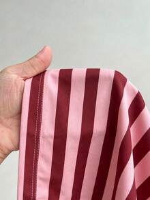Lightweight Woven Striped Lounge Pants For Women, Plus Size Drawstring Elastic Waist Loose Draping Home Pajama Trousers - Red Violet - View 5