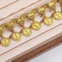 2 Yards 3.5cm Wide Gold Coin Shape Gold Pendant Lace Ribbon Sequin Tassel Satin Trim Stage Performance Party Cosplay Wedding Dress Party Gown DIY Handmade Sewing Clothing Accessories Fabric - Gold - View 6