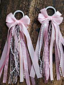 2Pcs Ribbon Bow Boot Bows, Buffalo Plaid Boot Bows Glitter Pearl Lace Holiday Birthday School Accessory Decor,DIY Decorations, Gift Wrapping Supplies,Halloween Decorations, Christmas Decorations, Back-To-School Decorations - Multicolor - View 7