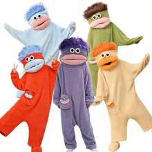 1pc/6 Styles: White, Purple, Yellow, Green One-Piece Pajamas, Premium Loungewear, Suitable For Cosplay, Unisex One-Piece Pajama Set, Cute And Funny Cartoon Big Mouth Monster Thick Coral Fleece Loungewear, Couple Pajamas, Cartoon Pajamas - Multicolor - View 4