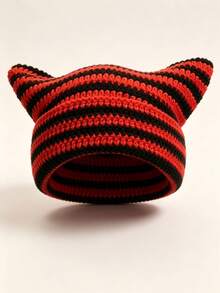 1 pieza Gorro de punto cálido de otoño/invierno, Gorro de punto con orejas de gato estilo Y2K lindo, Gorro minimalista de moda para mujer - gorro de punto con orejas de gato - Ver 12
