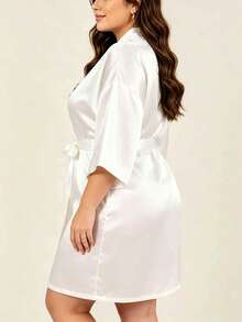 1Pc Plus Size Custom Name Date Robe Pajama Set Personalised Bridal Wedding Bathrobe Women Sleepwear Morning Gown Gift For Bride - White - View 3