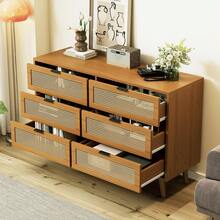 Sideboard With 6 Drawers – Wood Finish, Industrial Style - Walnut - View 7