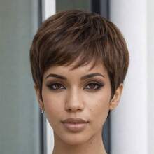 AMECIRE Dark Brown Wig Wigs For Women Short Hair Wig Pixie Cut Wig Human Hair Wig Straight Hair Style Suitable For Everyday Wear And Holidays - S4 - View 9
