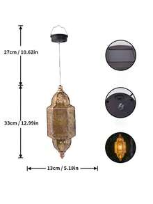 1pc Hanging Outdoor Solar Lantern, Vintage Metal Moroccan Iron Art Lamp With Hook, Suitable For Christmas, Halloween, Park, Patio, Backyard And Porch Atmosphere Decoration - Multicolor - View 11