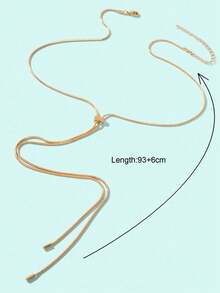 Minimalist Y-Shaped Long Necklace, Everyday Wear - Yellow Gold - View 3