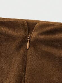QUNGIGU Women's Old Money Style Suede Straight Skirt, Suitable For Daily Commute, Office And Casual Outfits - Brown - View 9