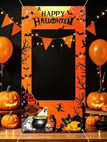 1pc Happy Halloween Photo Backdrop, Ghost Pumpkin Ghost Bat Pattern Banner, Halloween Party Supplies, Halloween Hanging Decoration, Scary Halloween Photography Props, Haunted House Decoration, Trick Or Treat Decoration, Halloween Gift, Party Gift, Photography Studio Props, Halloween Home Decor, Room Decoration, Christmas Decoration, 2027 New Year Party Decoration, New Year Gift, Winter Decoration - Halloween Pumpkin - View 4