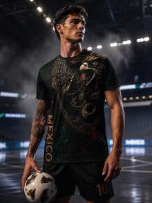 Men's Warrior 3D All-Over Print T-Shirt, Mexican Snake Chichen Itza Pattern Crew Neck Short Sleeve Shirt Sports Summer - Multicolor - View 3