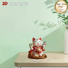 1pc 2D Flat Rotating Acrylic Lucky Cat Statue, Festive Red And Gold Decoration, Suitable For Indoor/Outdoor Desk Decor, Enhances Atmosphere And Relaxation, Cat Lover Gift - 1PC - View 6