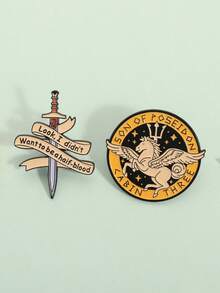 QTHOPE 2pcs Greek Mythology Element Brooch Series Sword & Metal Badge - Multicolor - View 4