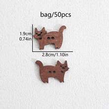50pcs/Pack Creative Wooden Cute Coffee Color Buttons Clothing Scarf Hat Decorative Accessories Handmade DIY Decoration Painting Material Kit - C - View 5