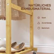 Rolling Clothes Rack, Wardrobe With Hanging Rail, Shoe Rack, Made Of Bamboo, 80 X 40 X 160 Cm, Natural - 自然色 - 查看 6