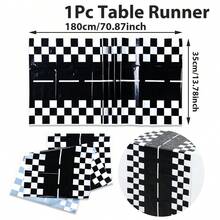 1pc 35*180cm Racing Track Table Runner, Black And White Racing PE Tablecloth, Racing Birthday Tablecloth, Car Theme Party Tablecloth, Horse Racing Theme Party Tablecloth, Racing Event Table Center Decoration, Racing Outdoor Party Disposable Table Runner, Boy Birthday Party Table Cover, Birthday Photo Props, Baby Shower Decoration, Kitchen Dining Table Decoration, Restaurant Cabinet Cover, Room Decoration, Home Decoration, Back To School Decoration, Halloween Decoration, Christmas Decoration, Birthday Gift, Party Favor - Racing Track - View 8