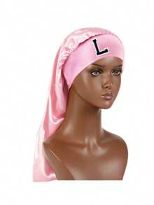 Children Girls A-Z Long Satin Hair Bonnet With Elastic Band, Protects Long Braids, Curly Hair & Wigs While Sleeping - Pink - View 6
