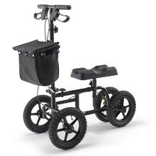 Patinete de Rodilla Plegable Orientable de Acero al Carbono con Manillar Ajustable en Altura y Rodillera, Rueda Todoterreno, Frenos Dobles, Recuperación de Piernas, Carga de 160 kg, Negro - Negro - Ver 8