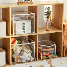 Foldable Round Transparent Storage Basket, Square Visual Storage Bin With Handle, Clothes And Towel Organizer Bucket, Home Wardrobe Living Room Bathroom Desktop Organizer Basket, Suitable For Books, Toys, Clothes, Cabinet, Item Organization And Storage - Transparent Beige - View 4