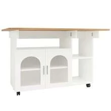 Modern Kitchen Island With Storage And Serving Cart - Natural and White - View 4