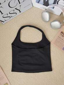 White Backless Knit Camisole, Create Fashionable Summer Look Casual - Black - View 4