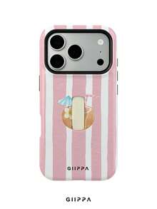 GIIPPA 1 pezzo Custodia per telefono con sfondo a righe dipinto a mano rosa chiaro e motivo a cocco, compatibile con Phone 17 Pro Max, Phone 16 Pro Max, 15 Pro Max, 14 Pro Max, custodia per telefono di alta moda coreana divertente, compatibile con 11/12/13/14/15/16 Pro Max Plus, design elegante adatto per uomini e donne, regalo perfetto per la fidanzata per Natale, San Valentino, Pasqua, stagione dei matrimoni e compleanno! - Blu e Bianco - Visualizzare 1