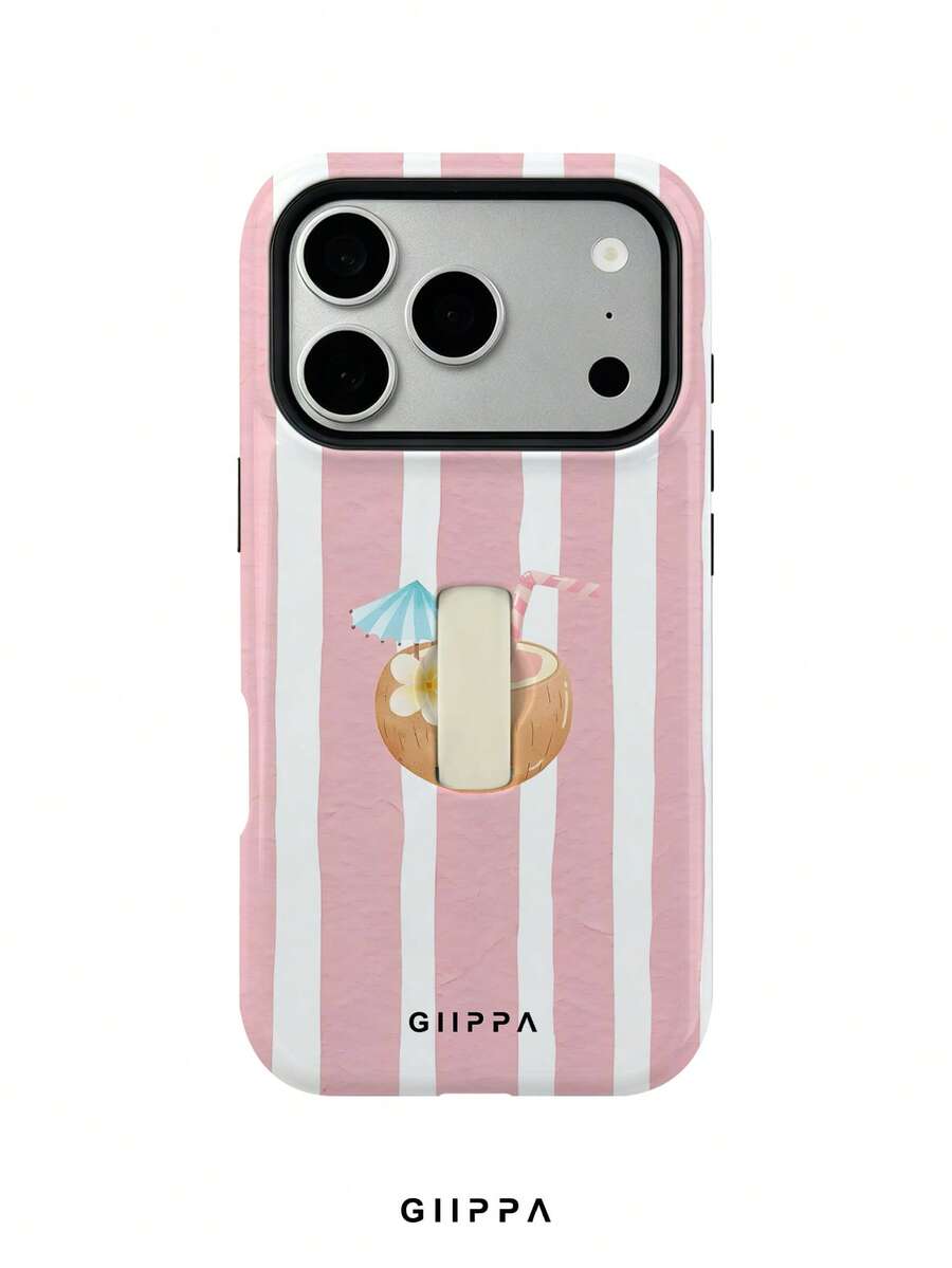 GIIPPA 1 pezzo Custodia per telefono con sfondo a righe dipinto a mano rosa chiaro e motivo a cocco, compatibile con Phone 17 Pro Max, Phone 16 Pro Max, 15 Pro Max, 14 Pro Max, custodia per telefono di alta moda coreana divertente, compatibile con 11/12/13/14/15/16 Pro Max Plus, design elegante adatto per uomini e donne, regalo perfetto per la fidanzata per Natale, San Valentino, Pasqua, stagione dei matrimoni e compleanno! - Blu e Bianco - Visualizzare 1