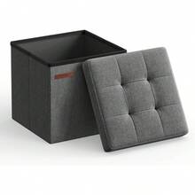 SONGMICS Puff Almacenaje de 30 de Largo, Taburete Reposapiés, Baúl de Almacenaje, Gris Oscuro MLSF028G01 7T92 - Gris Oscuro - Ver 7