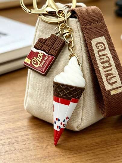 Chocolate And Ice Cream Bag Charm, Cute Dessert Keychain, Summer Dessert Accessory, Women's Popular Dessert Theme Bag Charm, Realistic Chocolate Bar And Soft Ice Cream Design! Made Of Durable Resin With Secure Gold Clasp, Can Be Used As Bag Charm Or Keychain To Add Sweet Atmosphere To Your Tote Bag, Handbag Or Backpack. Perfect For Sweet Girls, Students, Dessert Lovers And Gift Givers, These Cute Charms Are The Perfect Summer Accessory You Will Love