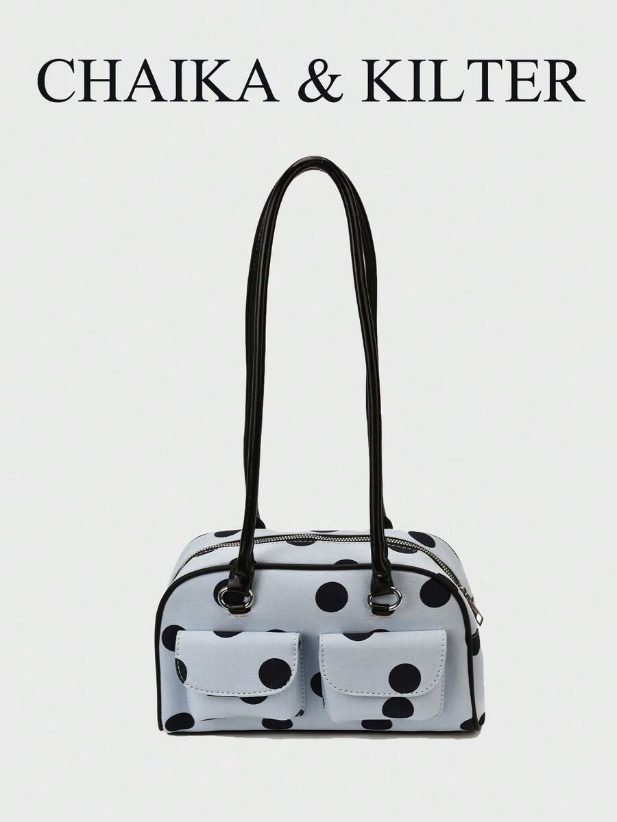 CHAIKA & KILTER 1pc Solid Color Glossy PU Fabric Shoulder Bag Women's Fashion Multi-Pocket Large Capacity Boston Bowling Bag Zipper Closure Suitable For Daily And Street Use