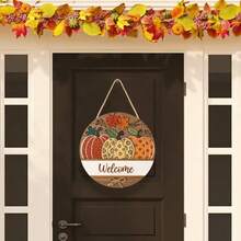 Múltiples Estilos Colgantes de Madera para Puerta de Otoño, Placas Redondas Colgantes de Calabaza & Hoja de Arce, Decoración de Pared y Valla para Interiores & Exteriores - Multicolor - Ver 3