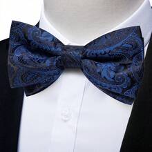 Classic Paisley Navy Blue Bow Tie 3 Pieces Suit Accessory Kit For Wedding Guest Attire - Navy Blue - View 4