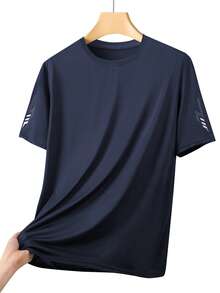 Herren Sommer Neu Dünn Marineblau 2 Stücke Lässig Sport Set, Rundhals Kurzarm T-Shirt + Lässig Sport Shorts, passende Blitz reflektierende Dekoration an Ärmeln und Shorts Beinen, Reißverschluss Tasche Diebstahlschutz - Königsblau - Übersicht 6