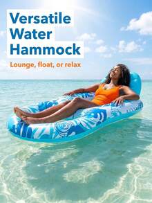 1pc Luxury Inflatable Floating Water Bed, Portable Pool Lounge Chair Float With Backrest, Mesh Cover And 2 Cup Holders, Suitable For Summer Pool, Lake, Beach And Other Outdoor Leisure Relaxation - Multicolor - View 3