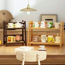1pc Narrow Cup Holder Countertop, Faux Rattan Woven Tea & Coffee Bar Station Storage Rack, Bamboo Matcha Rack, Cup Display Stand, Kitchen Countertop Spice Storage Rack, 2-Tier - Multicolor - View 4