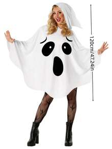 1pc Halloween Girls Costume Cape, Ghost Hooded, Funny Pumpkin Face Cape Cosplay Outfit (Mixed Hair) - B - View 3