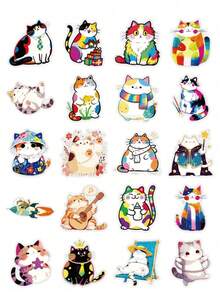 50Pcs Colorful Graffiti Art Cat Stickers – Versatile Decals For Scrapbooking, Journaling, Card Making & DIY Crafts | Vibrant Rainbow Splash Paint Kitten Daily Life Designs Playful, Hat & Musical Kitty Assorted Patterns ﻿ - Multicolor - View 7