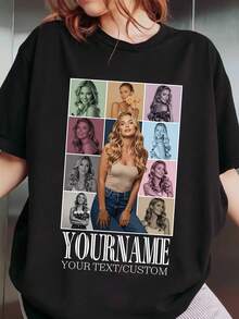 Customizable Photo Print Vintage T-Shirt, Personal Exclusive Gift Tee, Freely Add Your Favorite Photos, Can Customize Maximum 10 Pictures Black Summer, Personalized Gifts For Her, Multi-Photo Collage - Black - View 2