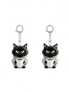 2D Flat Black Cat Holding Water Cup Pattern Keychain, Cute Pet Cat Keychain, Beautiful Fashionable Key Ring Wallet Handbag Decoration, Fashionable Cat Party Keychain, Novel Acrylic Design Key Ring Decoration, Durable And Lightweight, Suitable For Car Keychain, Phone Keychain, Backpack And Wallet Keychain Decoration - Can Be Used As Birthday Gift, Pet Lover Keychain Car Key Bag Pendant - One Size Fits All - View 12