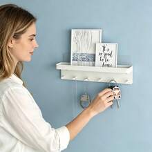 1pc Wall-Mounted 6-Hook Key Rack, Dual-Direction Design, Easy Installation For Keys And Mail. Suitable For Entryway, Hallway, Office And Other Locations, Black Surface Design. - Multicolor - View 3