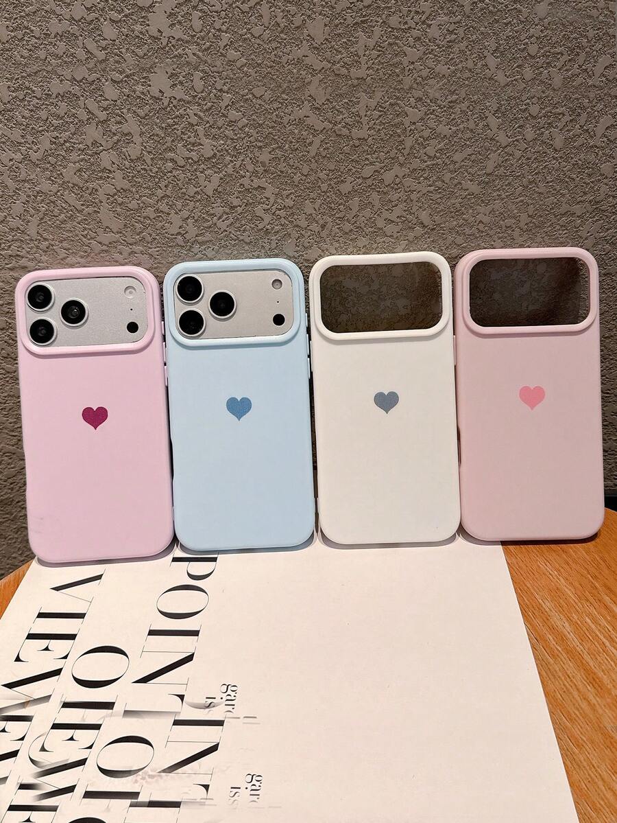 4pcs Set [Pink + Purple + Sky Blue + White] Heart Dopamine Pink Phone Case, Compatible With IPhone 18 Pro Max/18 Pro/18/17 Pro Max/17 Pro/17/16 Pro Max/16 Pro/16/16 Plus/15/15 Pro Max/15 Pro/15 Plus/11/12/13/14 Pro Max/12 Pro/12 Pro Max/13 Pro/13 Pro Max/14 Pro/14 Pro Max/14 Plus Full Coverage Anti-Drop Protective Cover, Creative Design, Suitable For Men And Women
