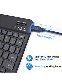 Ultra-Thin Bluetooth Keyboard, Portable Mini Wireless Keyboard, Rechargeable, Compatible With Apple , Phone, Tablet, Phone, Smartphone, IOS, Android, Windows (Black) - Black - View 6