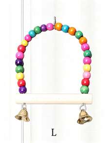 1pc Parrot Stand With Colored Wooden Beads Arch Swing, Birdcage Style Wooden Stand, Bird Toy Stand Stick Climbing Ladder, Random Color - Multicolor - View 5